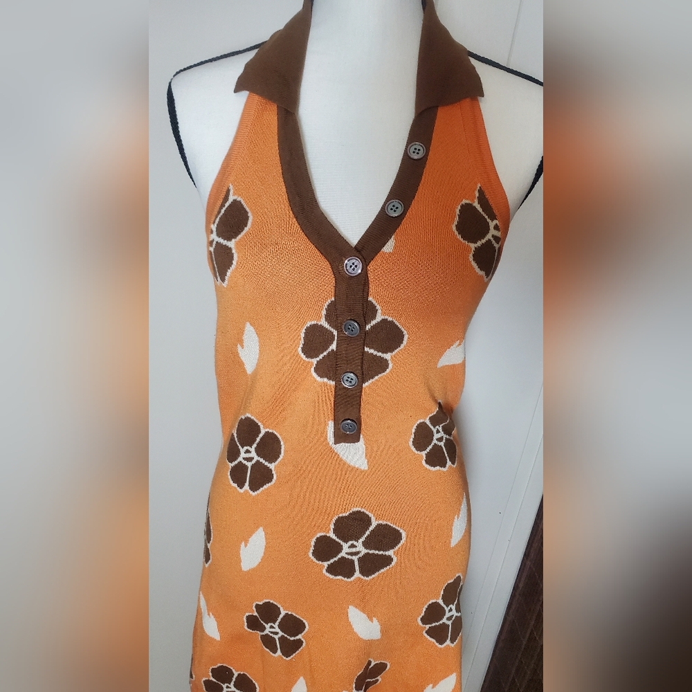 Cider Large Retro Floral Halter Neck Scoop‎ Back Mini Stretch dress - Picture 4 of 12